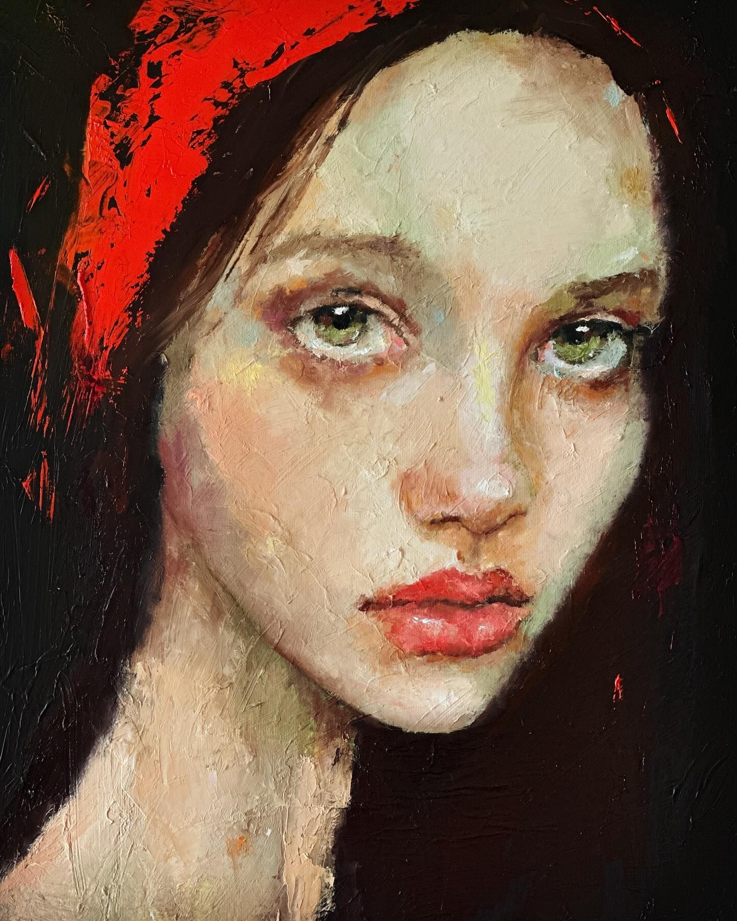  woman with pressed lips in the style of Richard Kuhn  high contrast minimalist Trendsetting 16k, depth of field 3D, hyper contrasted painte...