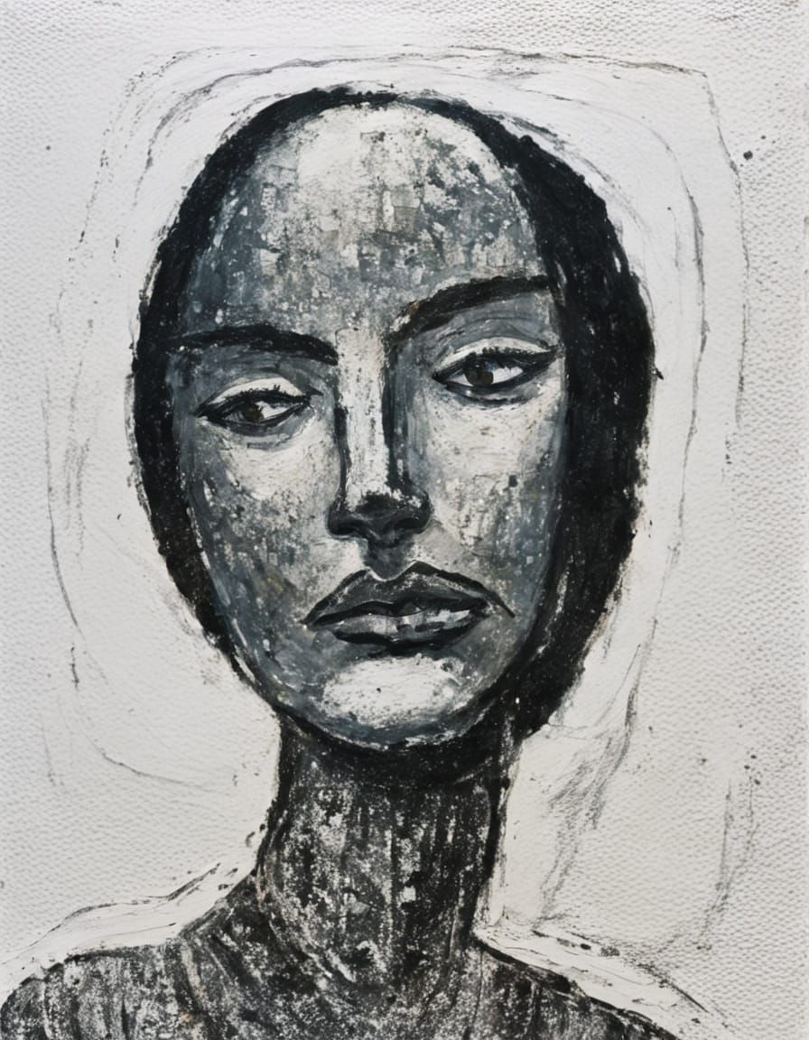 Dramatic and emotive portrait of a young woman  in the bold, Expressionist style of Francis Bacon