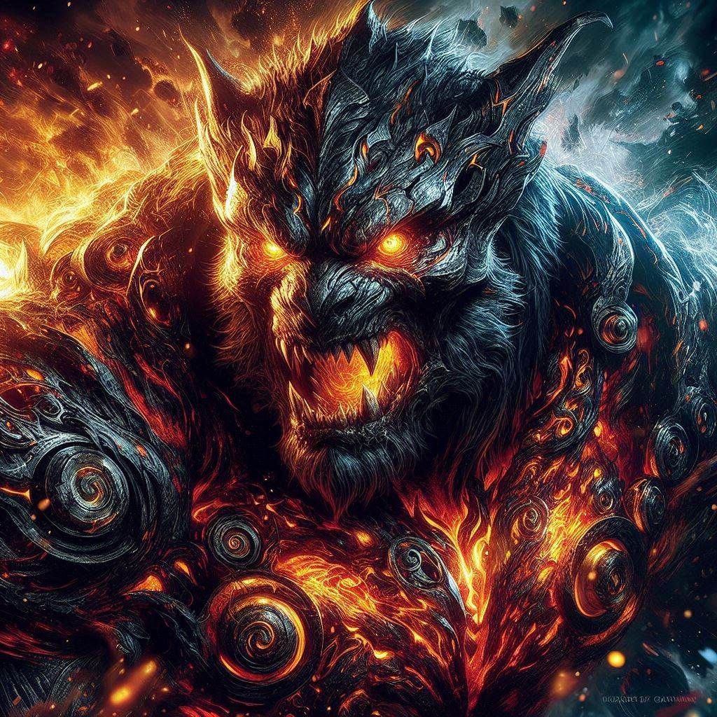 Photograph Portrait: Mythic Legions- "Image Comics: Obese Spawn-Bear"; in explosive darkness;
