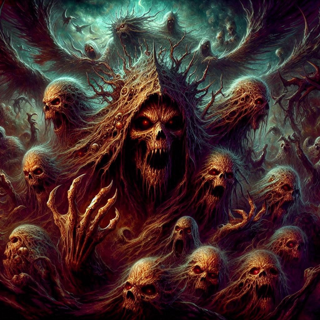 Photograph: Mythic Legions- "Ominous frantic Lemming-Summoners"; in elemental darkness;
