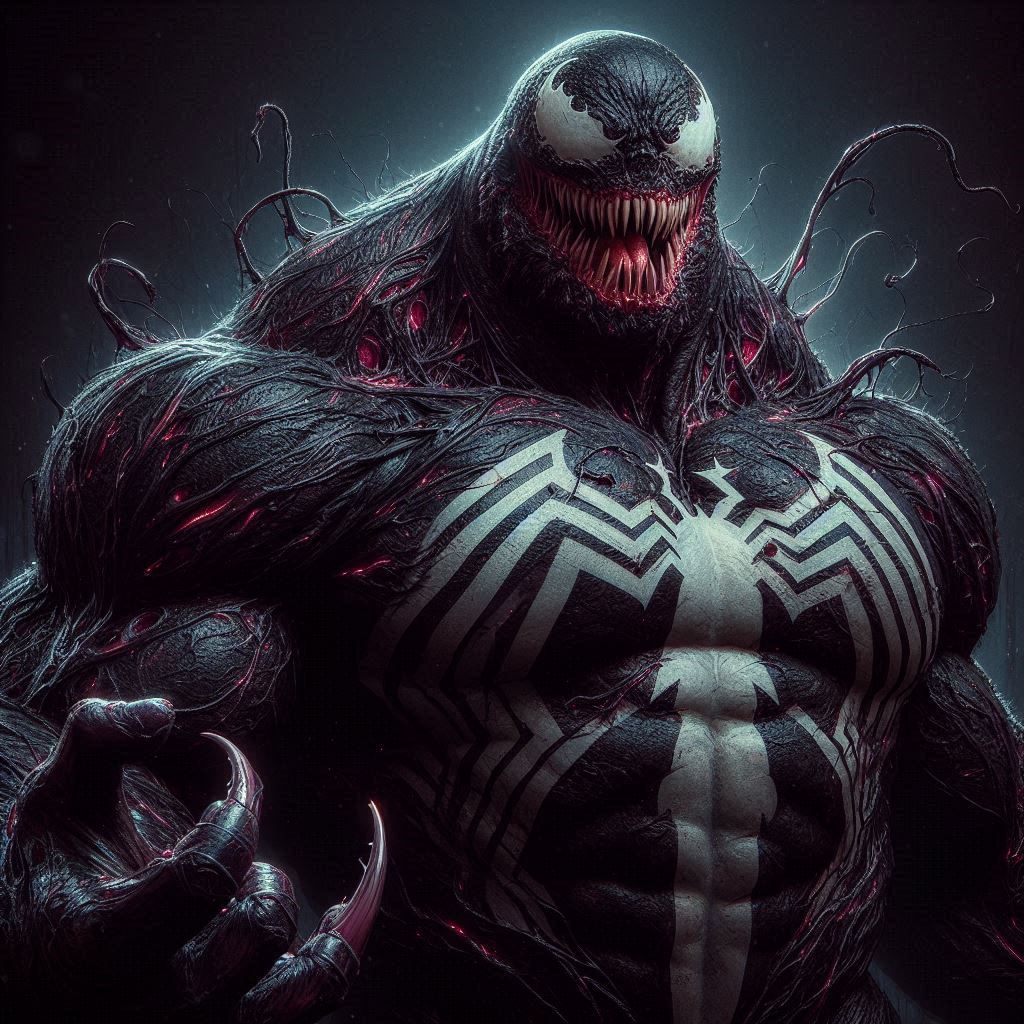 Photograph Portrait: Mythic Legions- "Marvel: Obese Bear-Venom Symbiote"; in explosive darkness;
