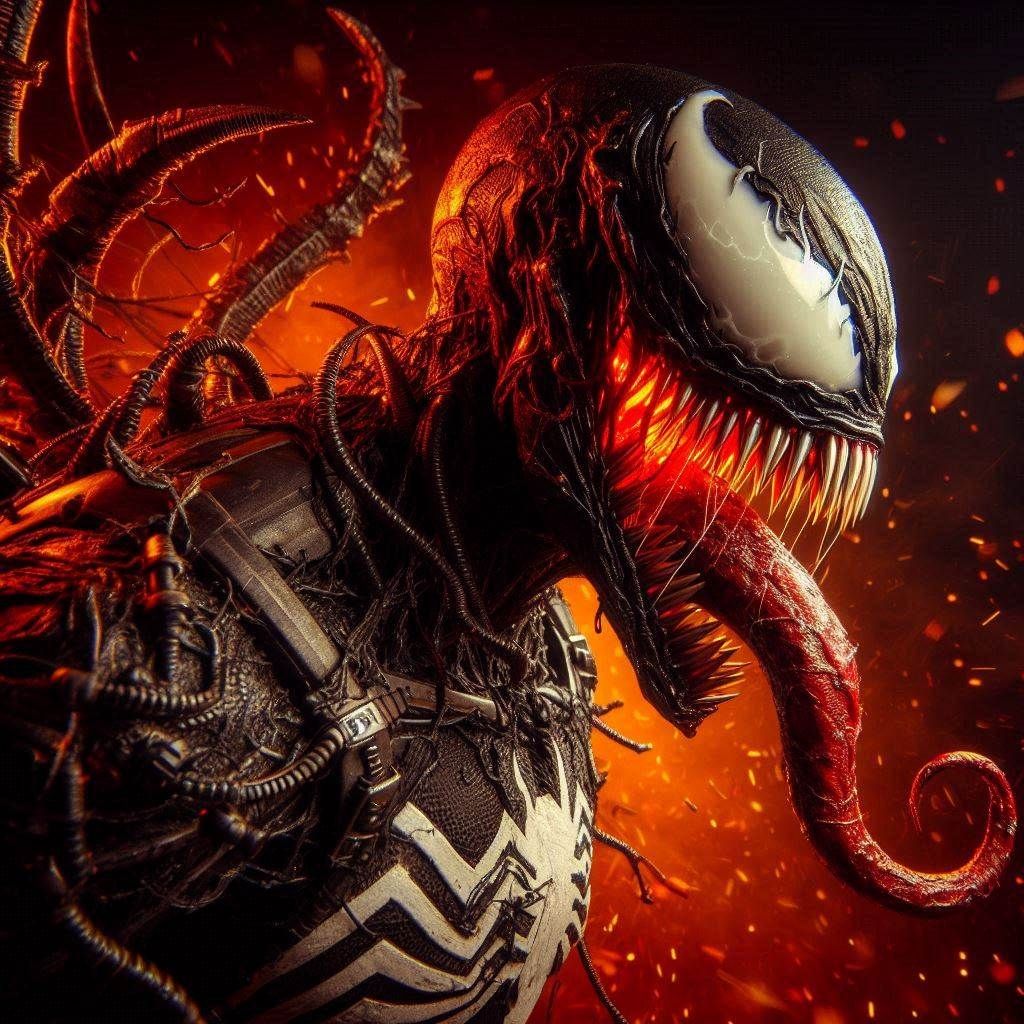 Photograph Portrait: Mythic Legions- "Marvel: Obese Bear-Venom Symbiote"; in explosive darkness;
