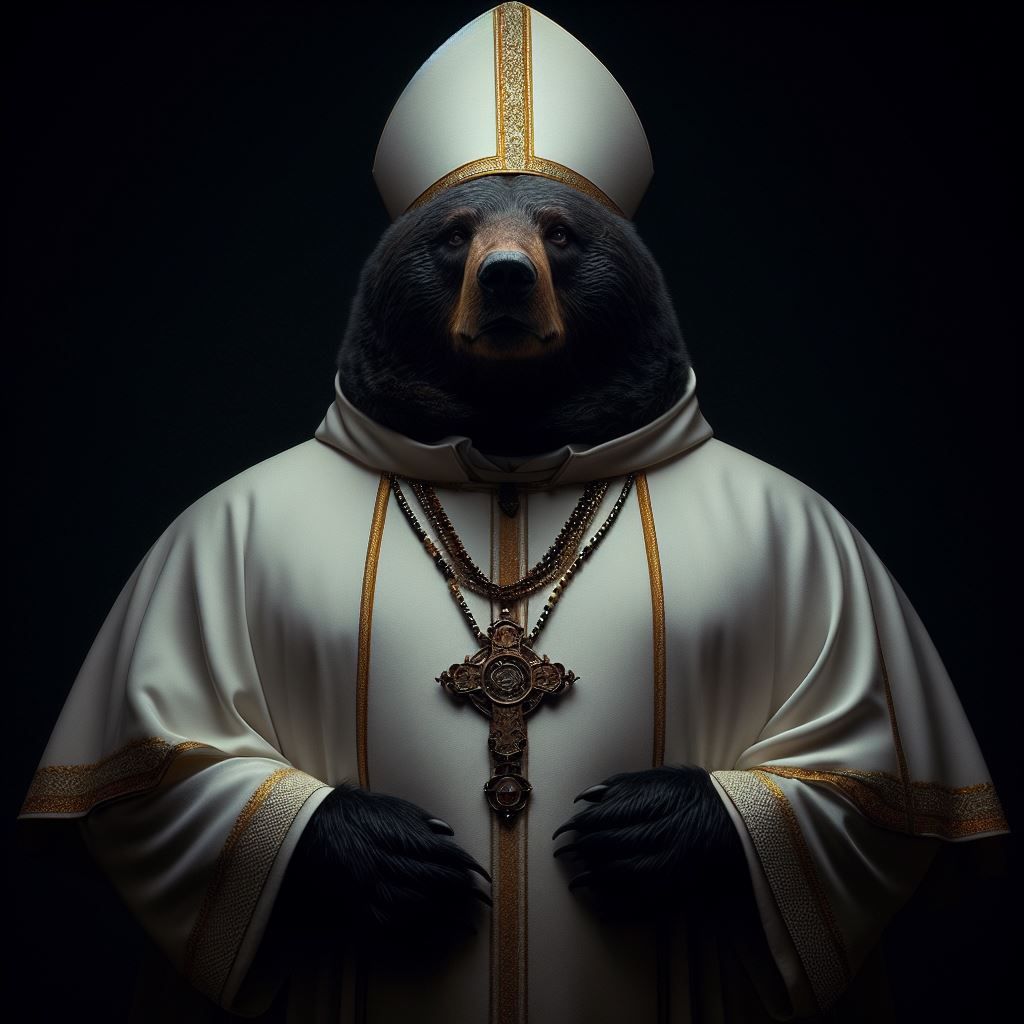 Obese Bear Pope in darkness