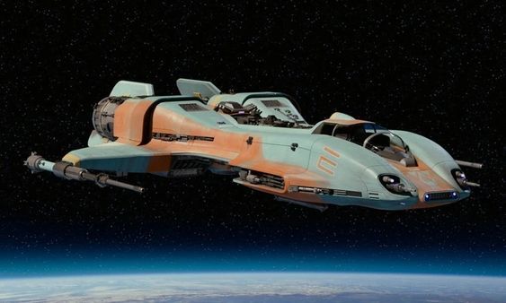 A small spacefreighter engage in a space combat. Cinematic film still, shot on v-raptor XL, film grain, vignette, color graded, post-process...