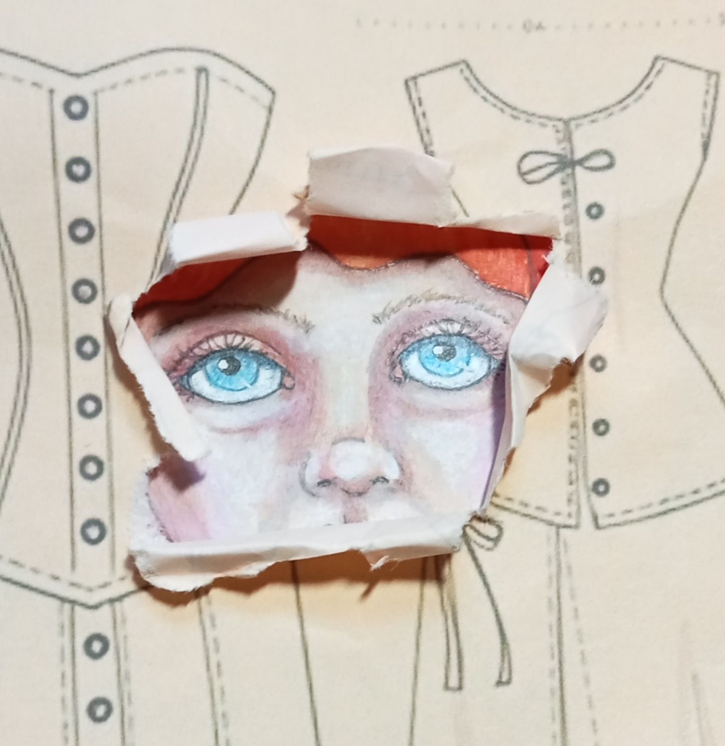 A layered canvas, bursting to  revealing another image underneath, detailed matte painting