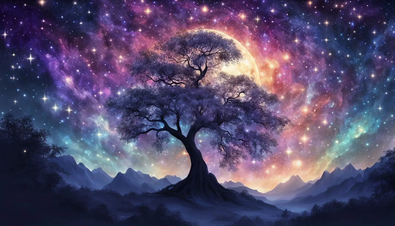 Stars lights flicker and shooting stars  fly past in the night sky and the moon slowly drops to below the horizon 