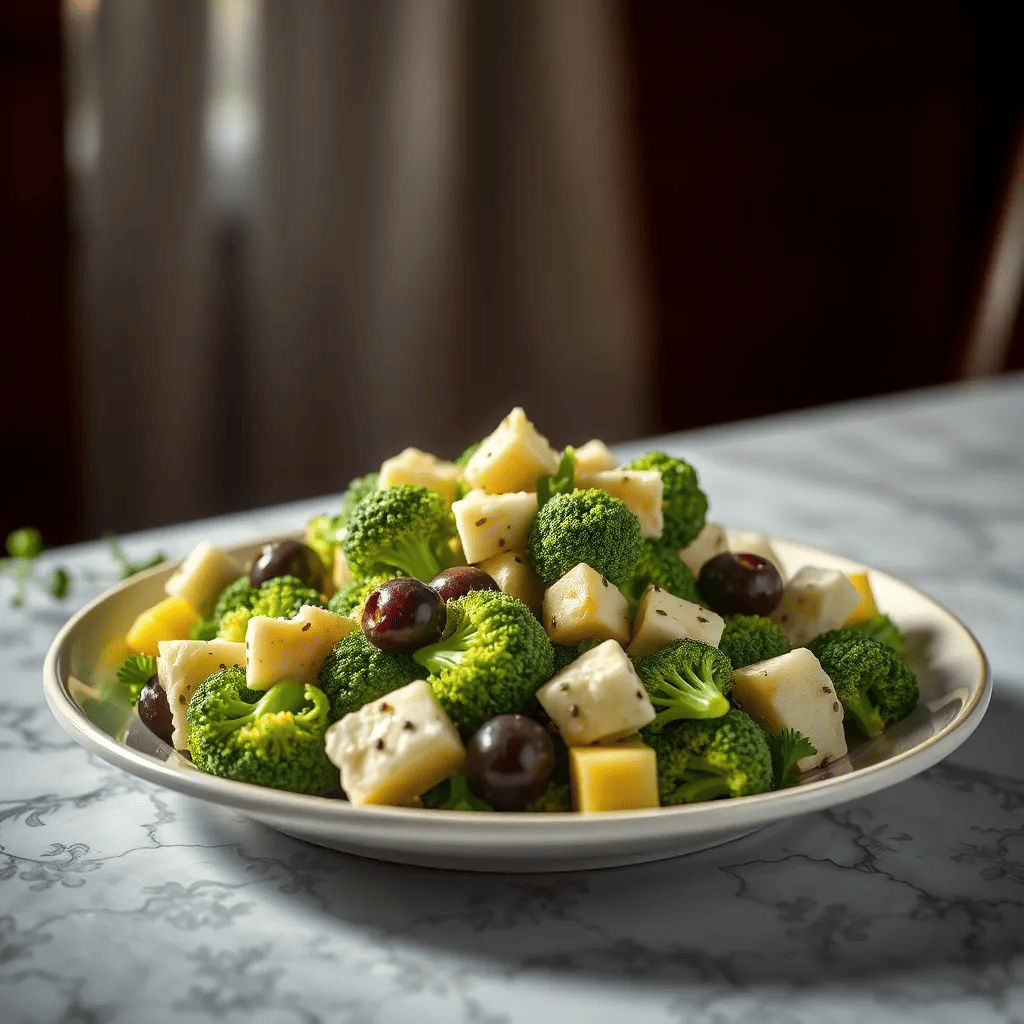 Broccoli and Olive Cheese Salad with Garlic Sauce
