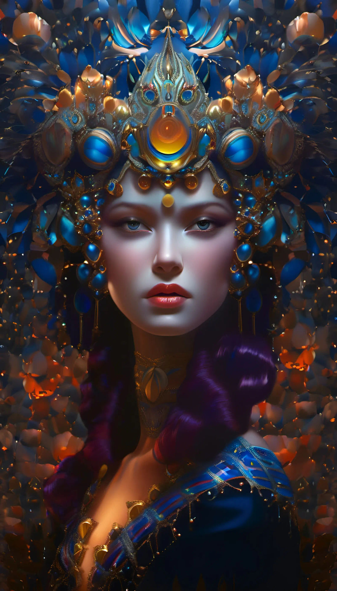 fantasy woman, queen,  jewels, magic, glittering faerie sparkles in the air, surreal painting, boris vallejo, frank frazetta, eerie mysterio...