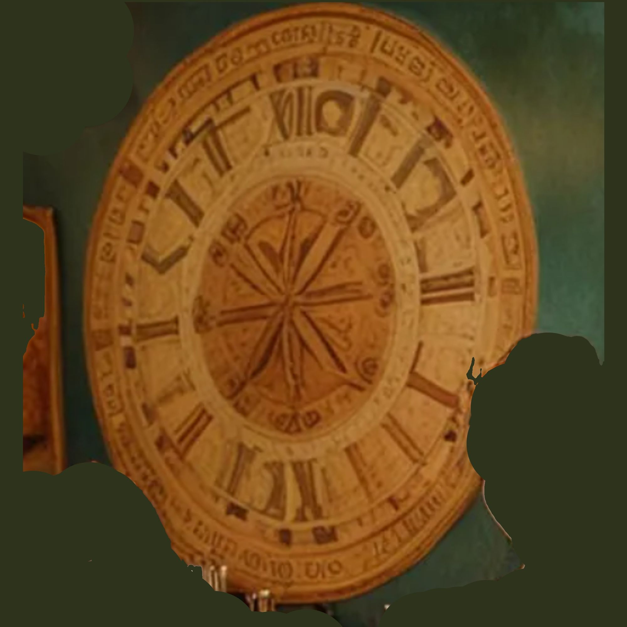 pompeii clock, fresco from a pizzaria restaurant, watercolor, gouache, classical pompeii fresco style, colorful