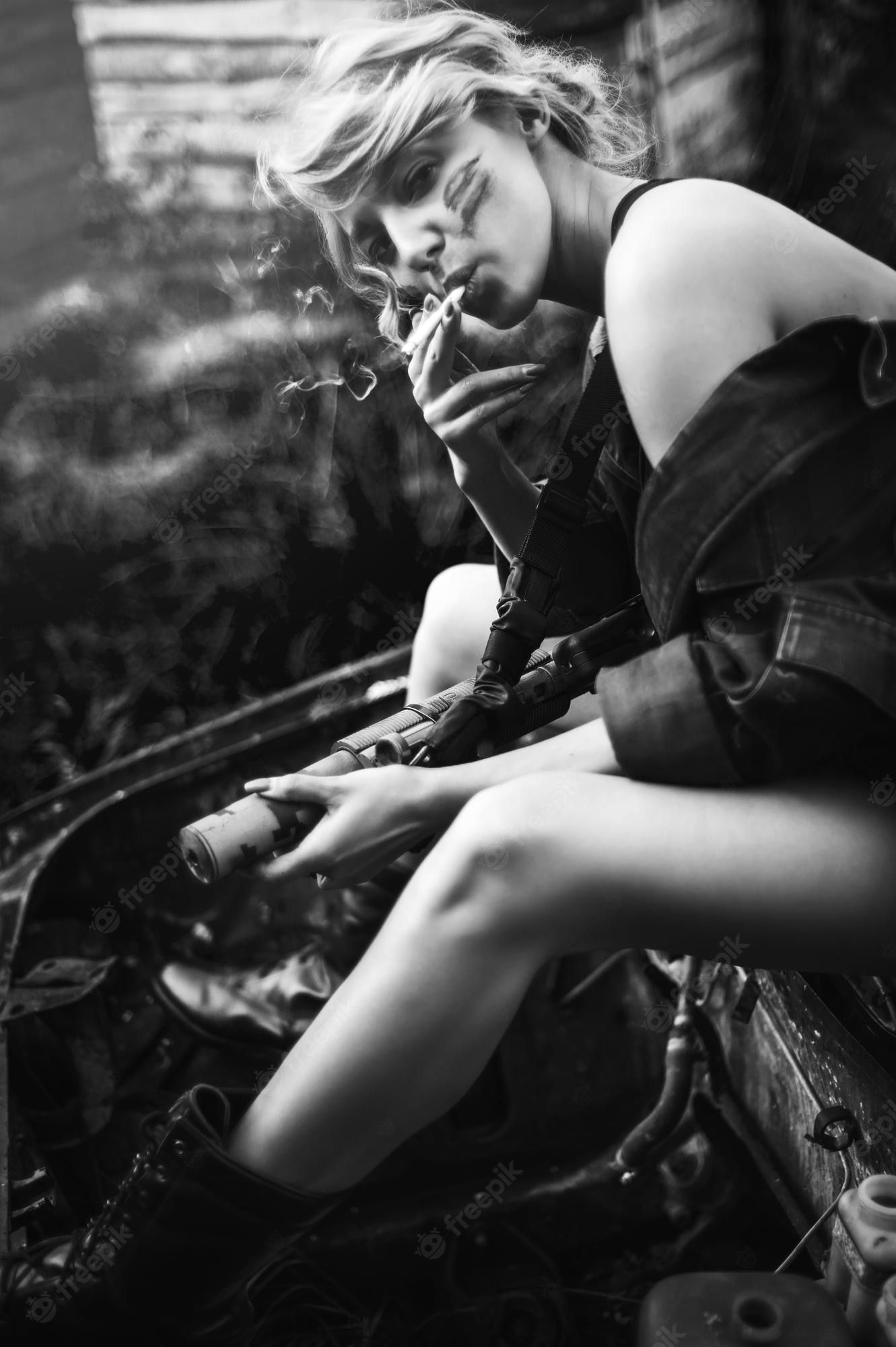 A woman with blond hair smoking a cigarette in an 1980's underground music scene. Hyperdetailed, Neon Outlines, Ultra Detailed Artistic, Dre...