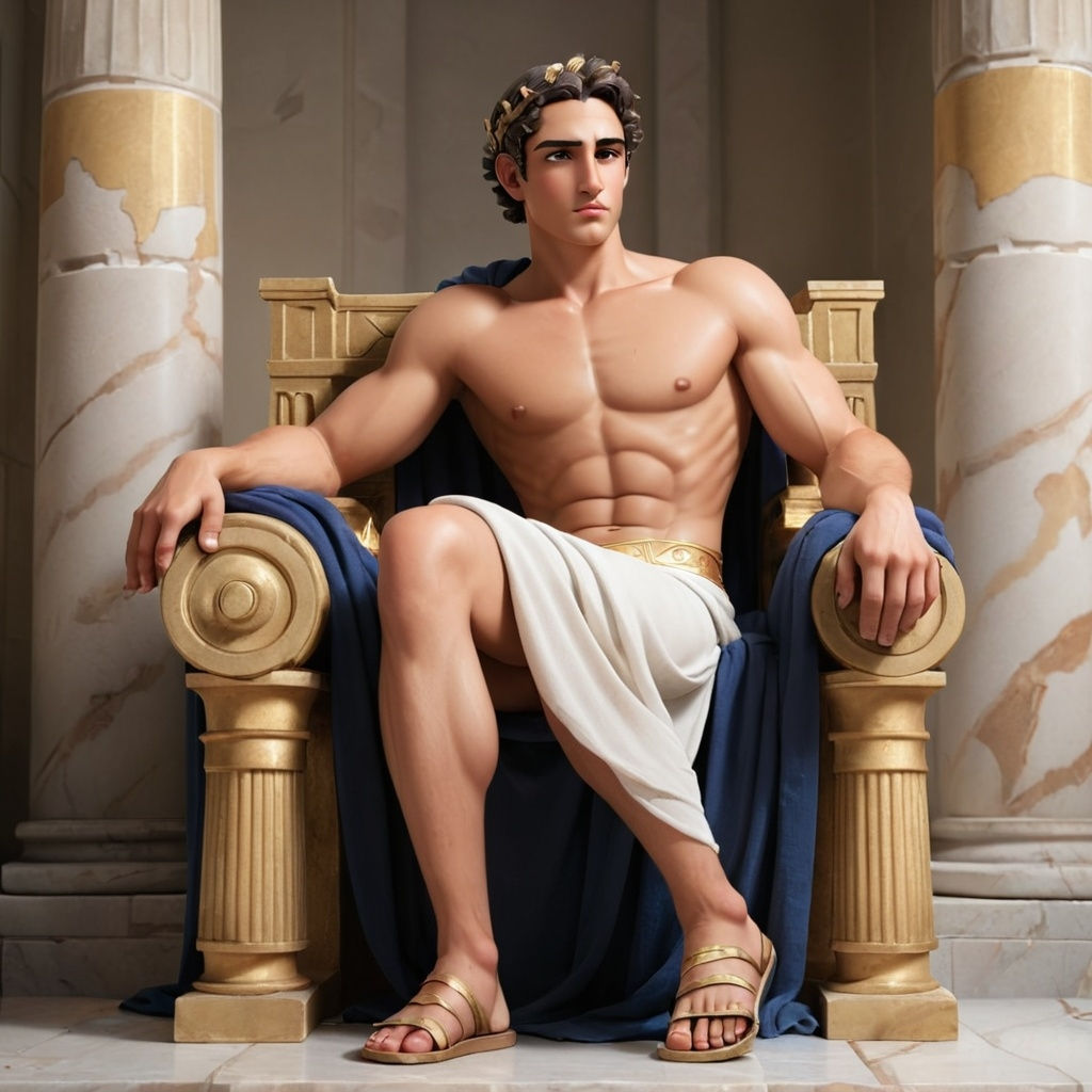 A young black handsome Julius Caesar on his throne.