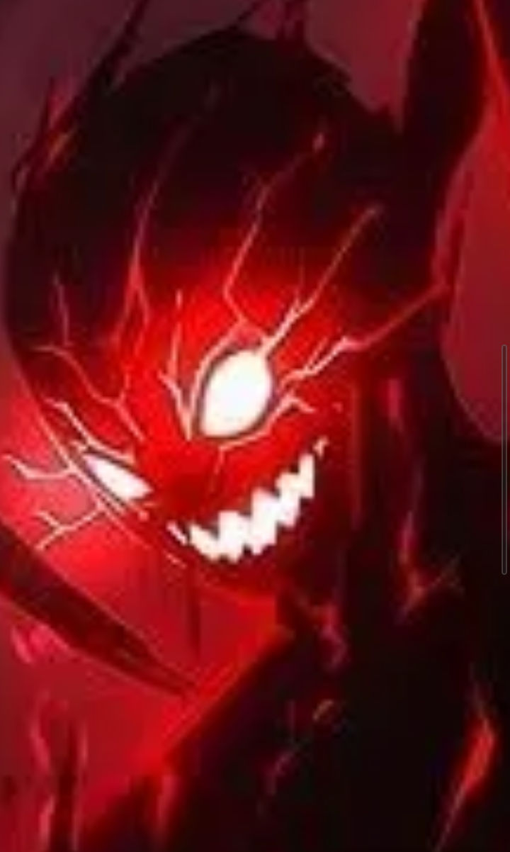 Grinning, made of dark matter, human-like soul, shadowy figure with long black arms