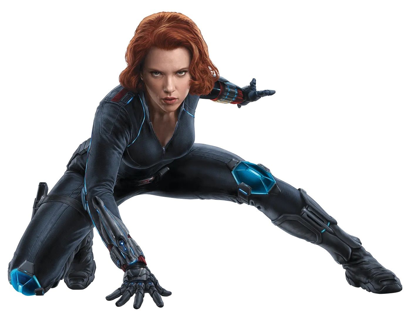 Kate Shumskaya, as BLACK WIDOW in her traditionally known attack and defense pose,