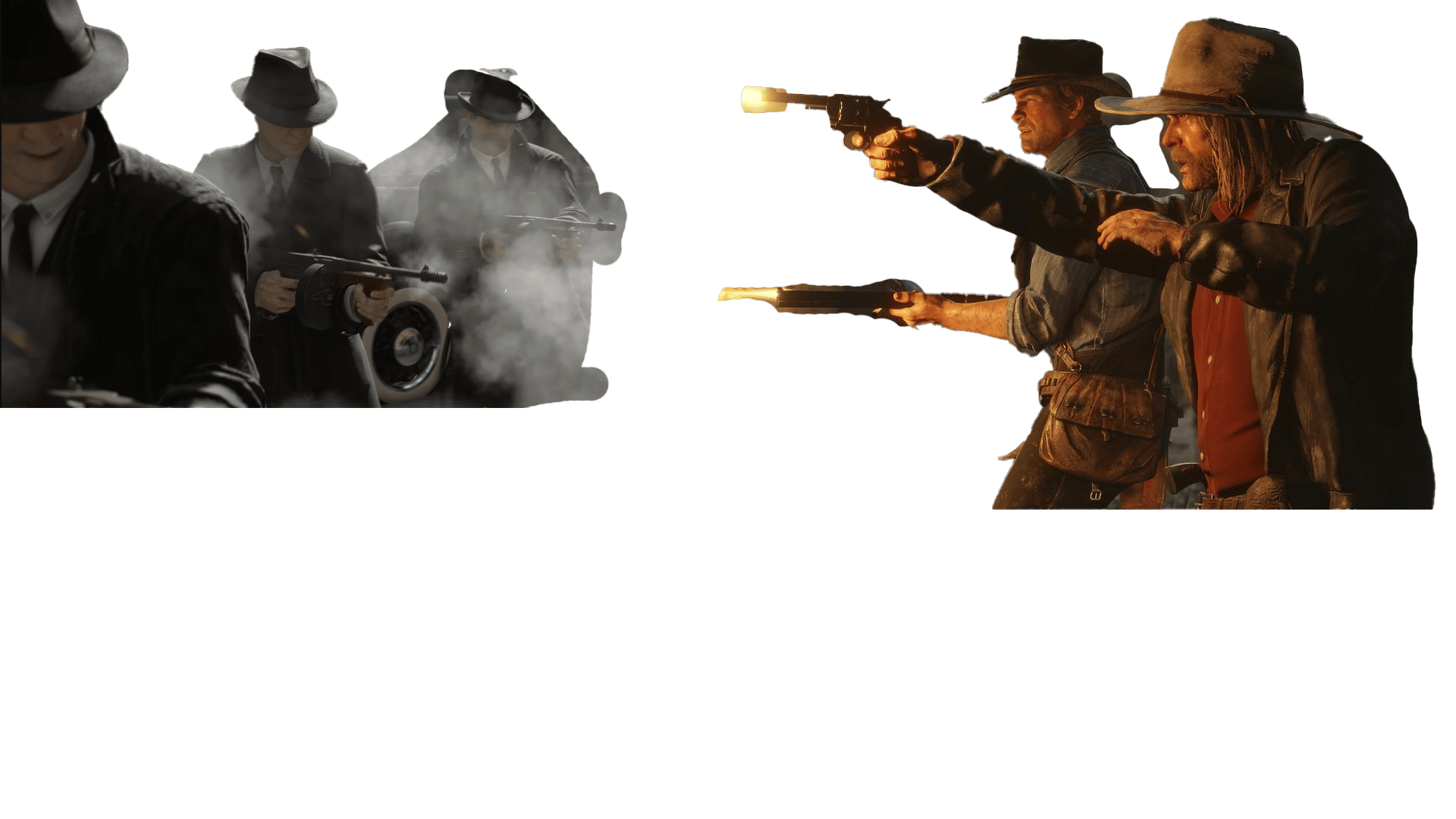 nighttime shootout between two groups of skeletons: 1920s mafia-style mobsters and old Western cowboys. The mobsters, dressed in sharp pinst...