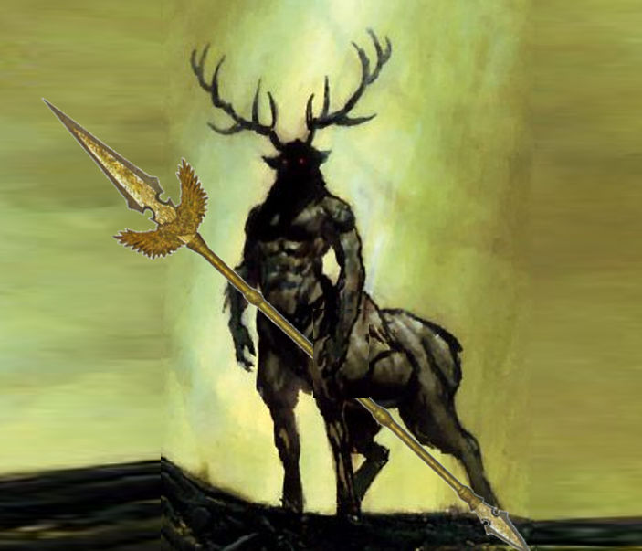 Stag Centaur with huge glaive. Realistic. Celtic style.