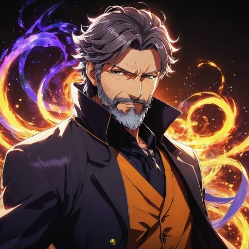 a dilf mage wielding magic swirling around him in a haze of colors crystal clear graphics he has stunning greying brown hair beard stubble a...