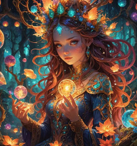  a crystal clear picture of a man in a  stunning bioluminescent covered magic forest ( So VIVID it looks like its from a fever dream