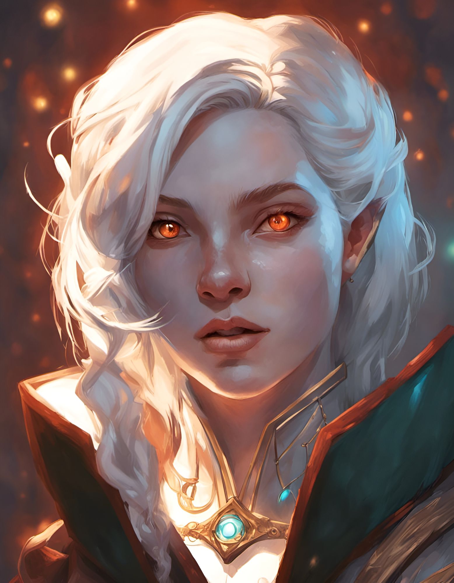 athletic cleric metal armor Pallid Elf female youthful beautiful, ashen white hair, albino white skin, golden glowing aura, Golden eyes, Eld...