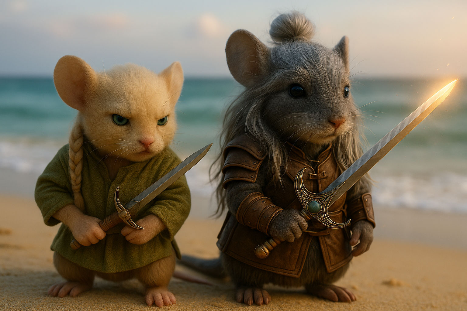 Mouse Witcher is slowly practicing with his glowing sword. Ciri Mouse is watching him with an annoyed grimace on her face and rolling her ey...