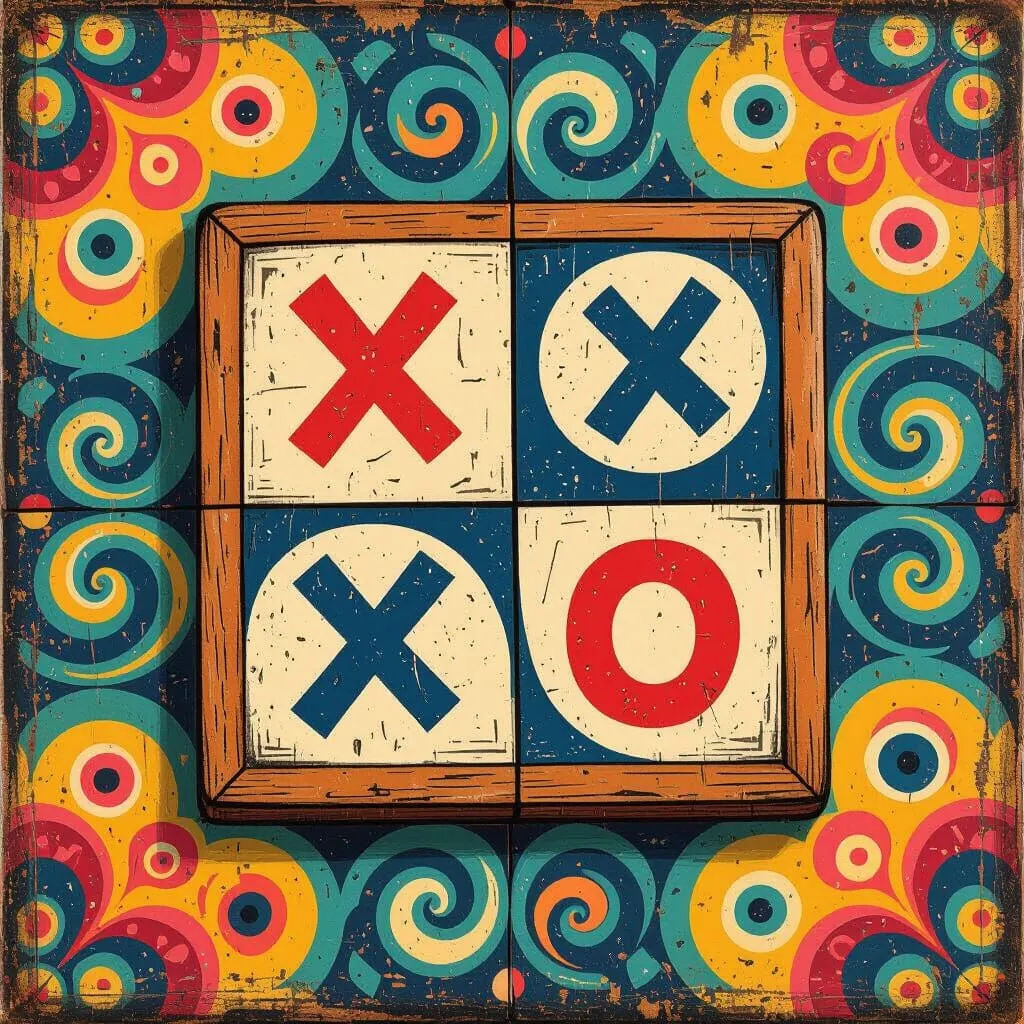 Create a square image for a tic-tac-toe game with a 3x3 grid. Use the attached image as the background. The grid should be divided into nine...