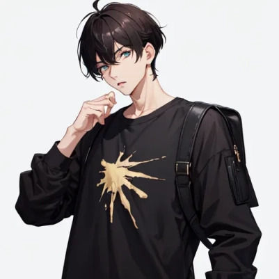 Add glasses to this character and remove the glasses and make a cool anime background and make the male character look realistic