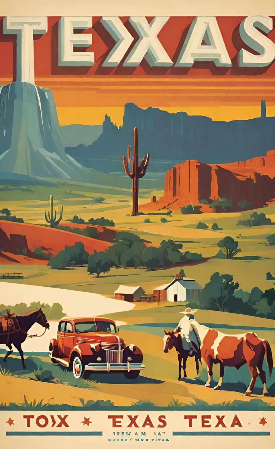 retro travel poster for texas