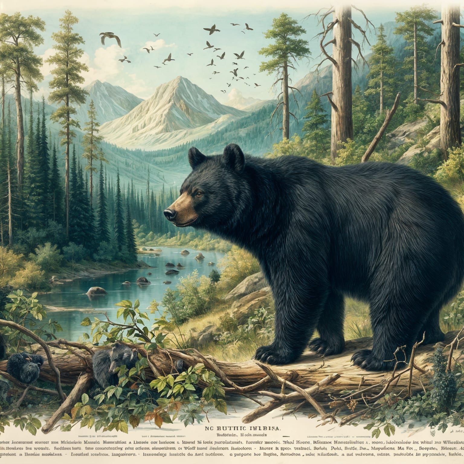 scientific journal style illustration of a Black Bear - Mast...