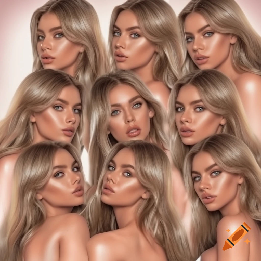 Make an expanded version of this image in which there are around 30 of these women. They should all be very visible.