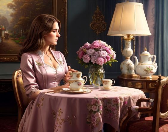 Femme tea time fleurs 
