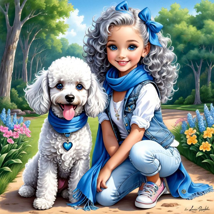 Petite fille et son chien 
