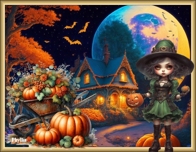 Maison Halloween et citrouilles.
