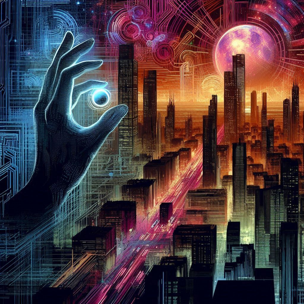 Surrealist dreamscapes. Medium shot. A pale, white-haired fairy-like woman surrounded by ghost-white flowers under a stormy sky. Low-angle s...