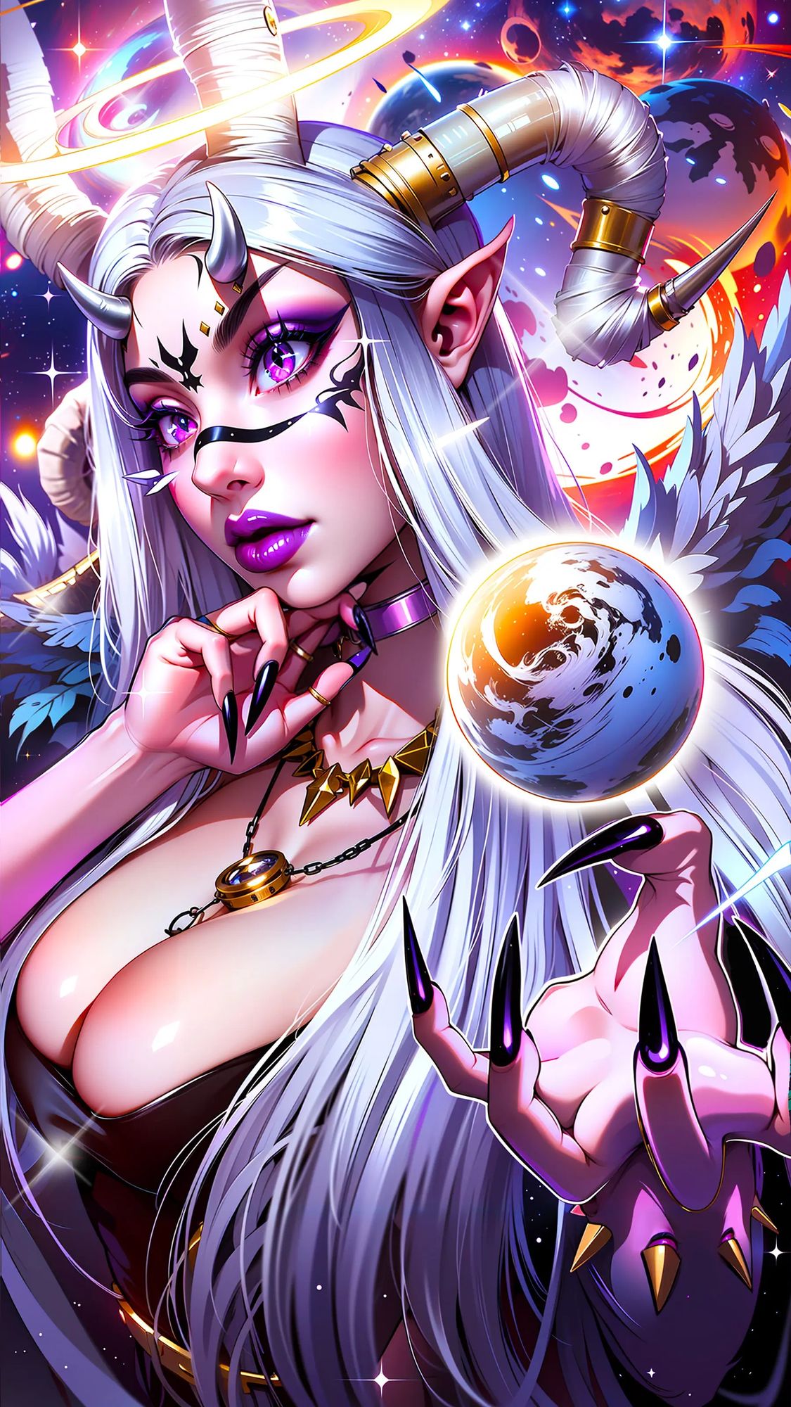 A fire elemental witch with her black cat familiar.