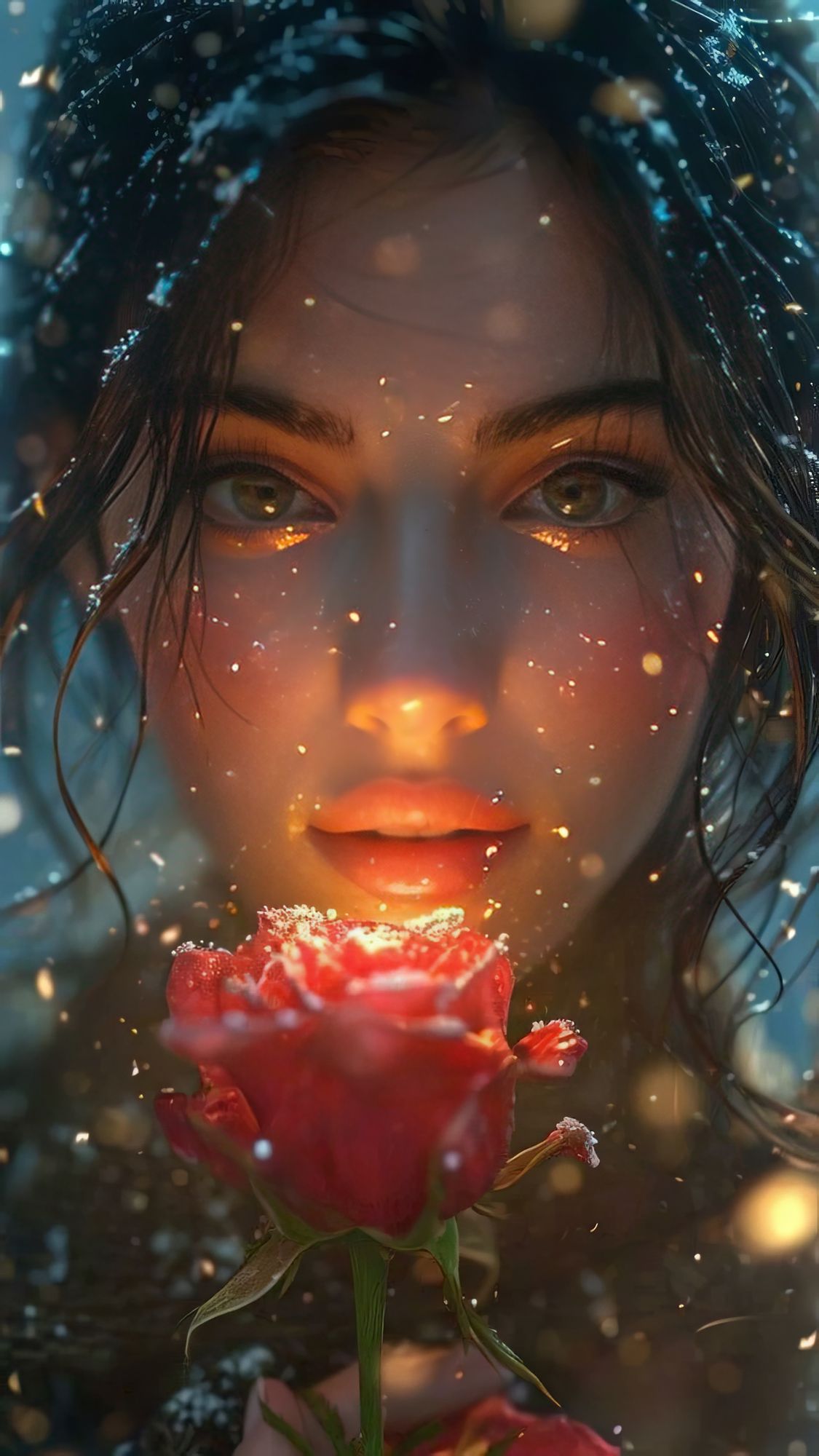 Una bella chica de cuento de hadas con el pelo largo