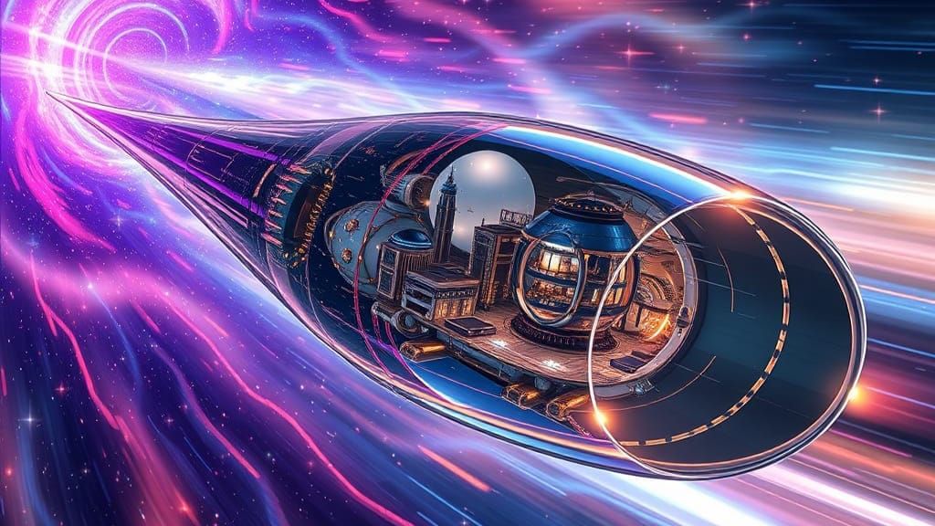 Image of a Transparent Superluminal (FTL)  SLEEKEST, most Resplendent & Realistic 'ZERO-DRAG' InterStellar StarShips moving with-and-thru th...