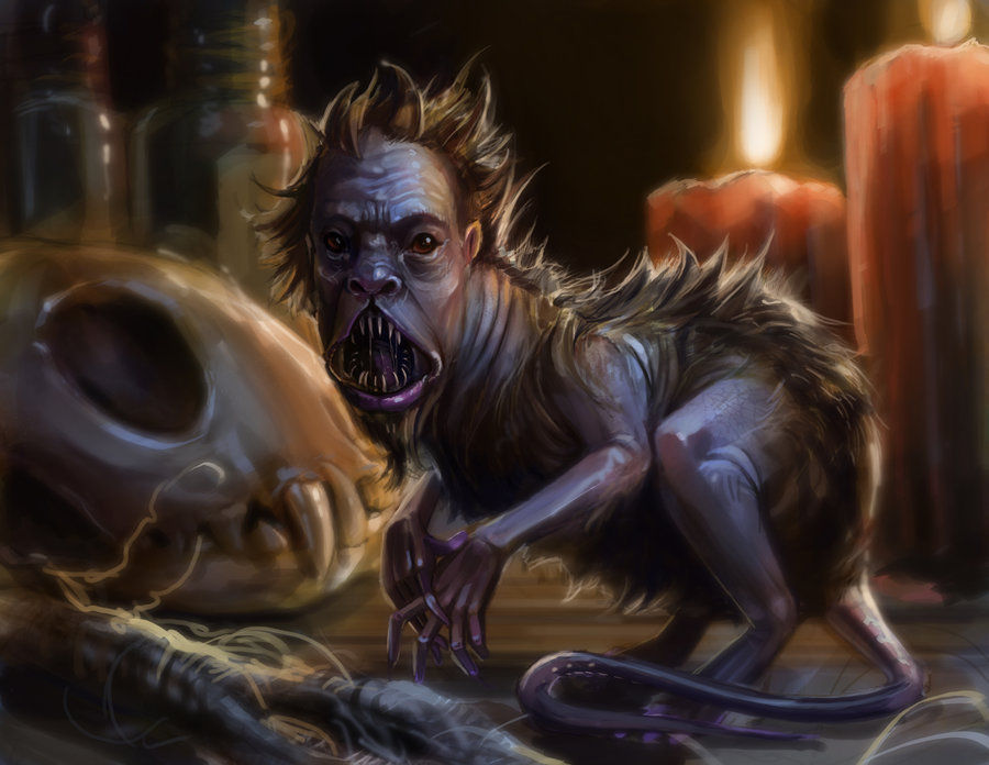An ugly, bent, evil hairy man