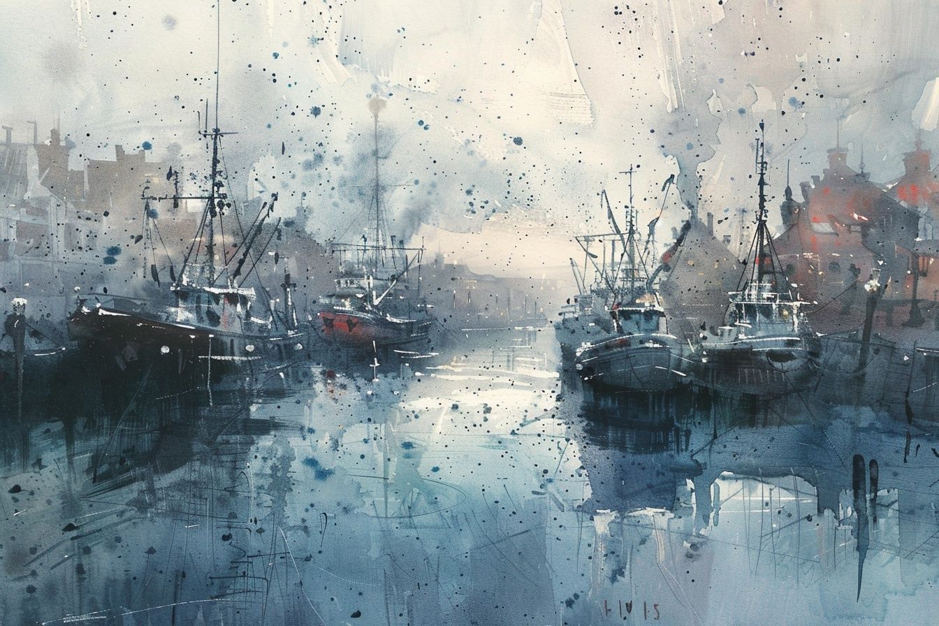 A magical and misty harbour, with Westminster in in the background.