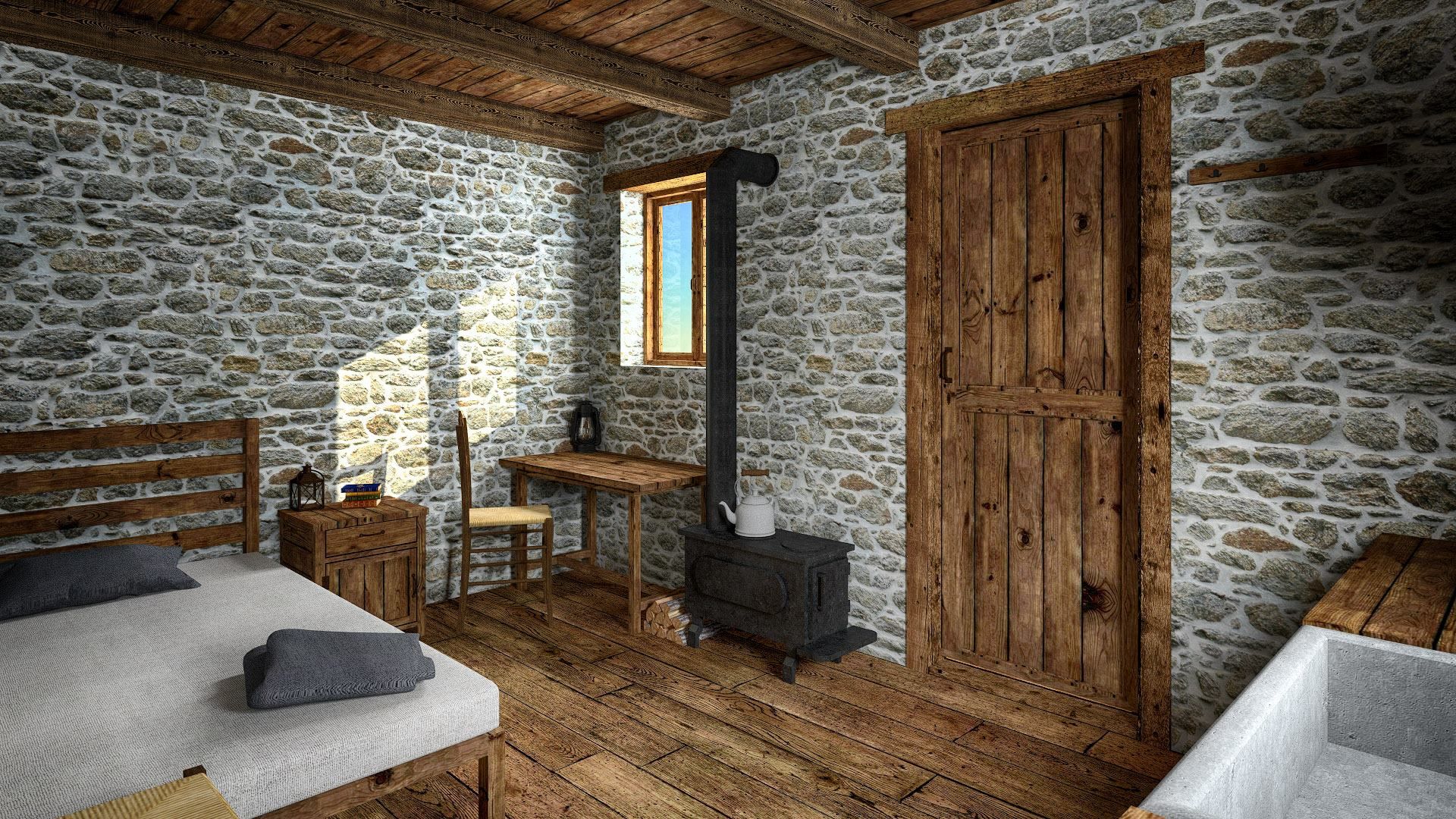 Rustic stone small shed 