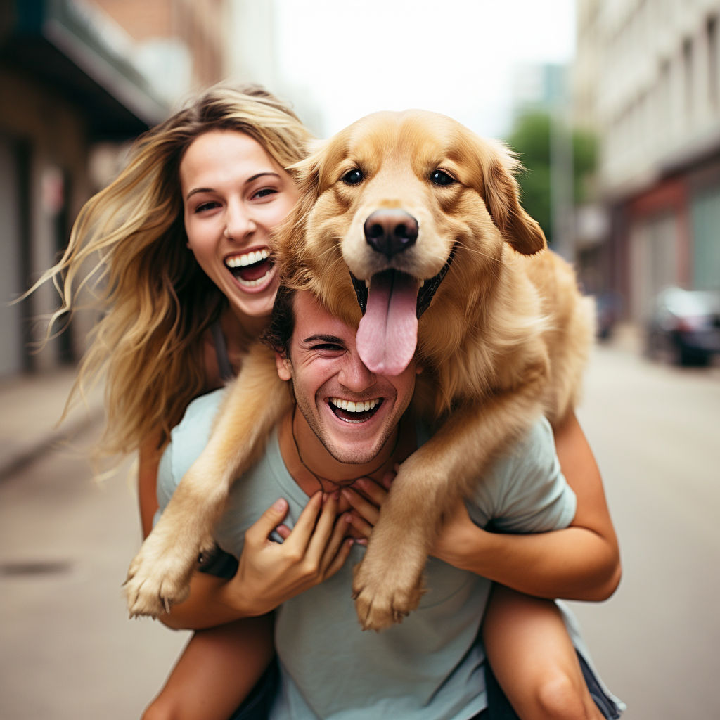 funny stupid very cute dog that is looking extremely happy, playing Wife Carrying sport
