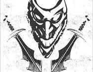 make an image of the Shaco logo, a character from League of Legends using the mask and weapons as the basis for the image I sent 
rememberin...