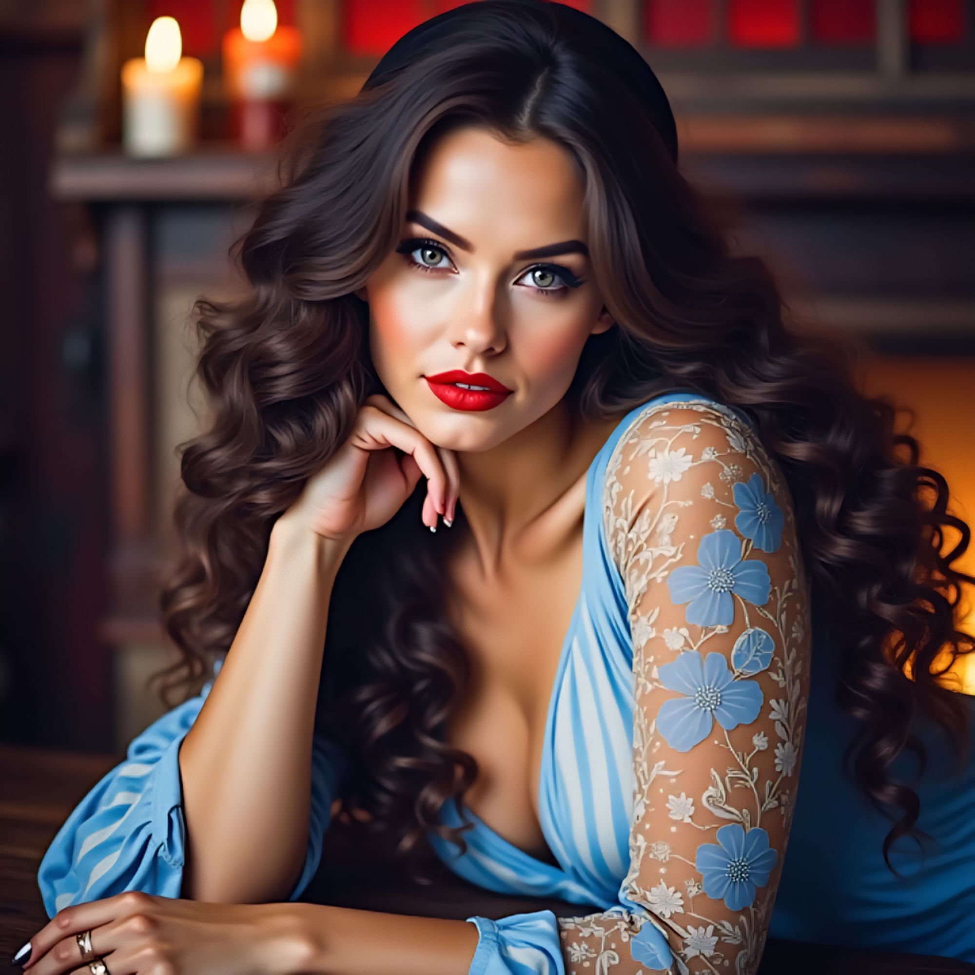 <lora:Detailed realism:1.0> <lora:Exquisite Flux:1.0> <lora:Sauvanne:1.0> Portrait of Sauvanne, a beautiful Caucasian French woman, her dark...