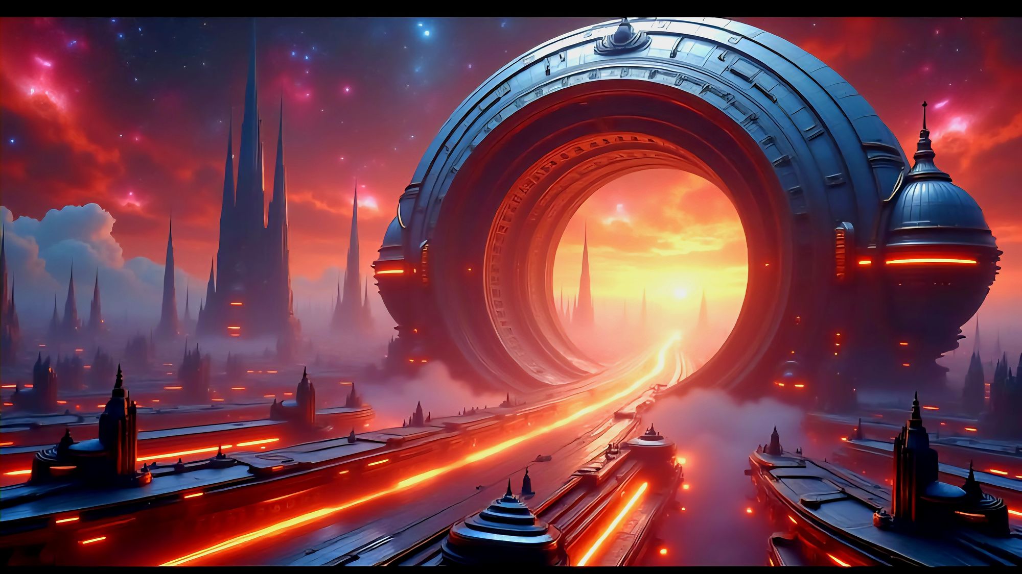 An interstellar portal in a mystical city on an Venus.