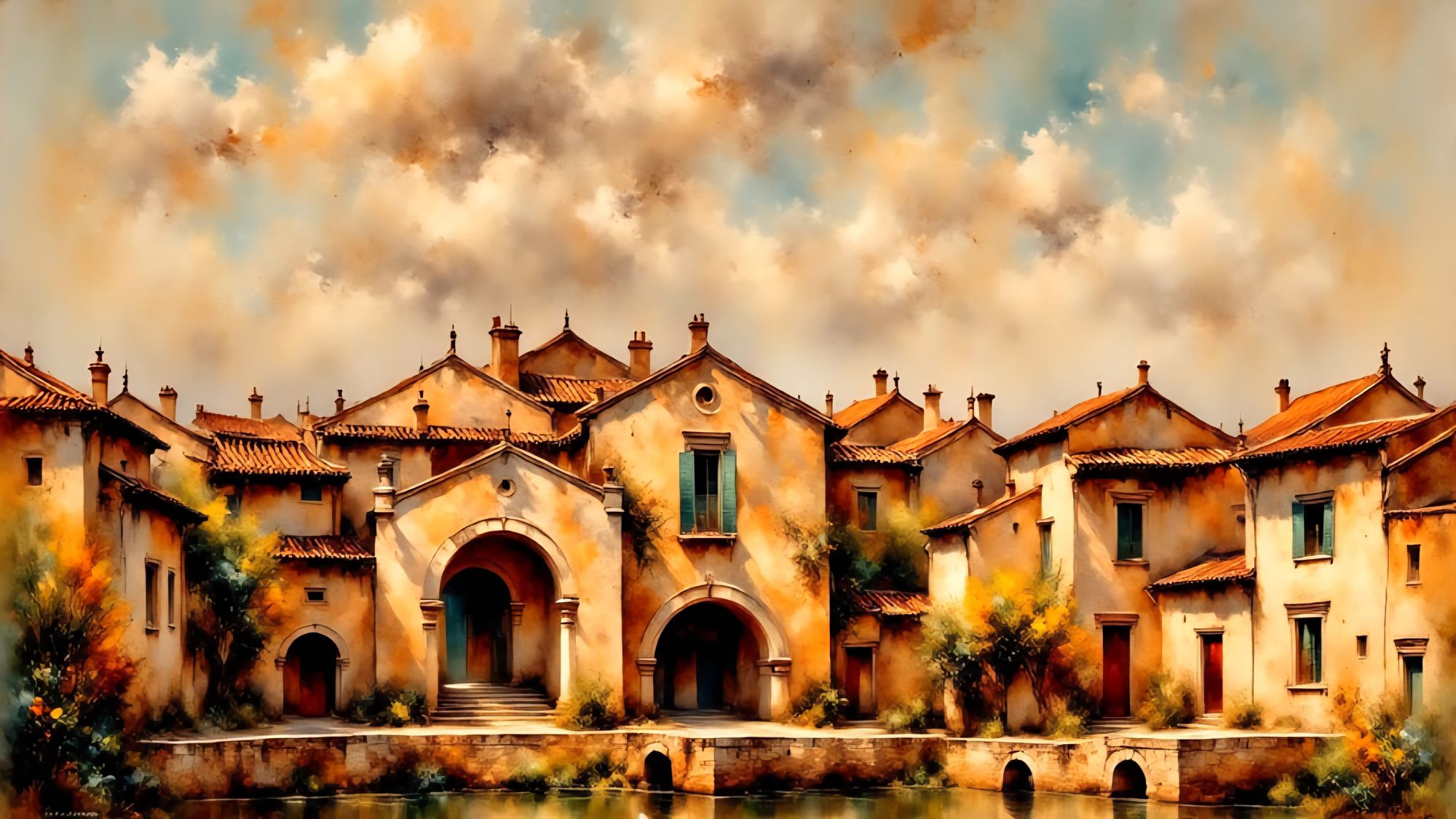 <lora:Detailed realism:1.0> <lora:Exquisite Flux:1.0> A sprawling Chinese mansion with different levels and flying eaves on the roofs.