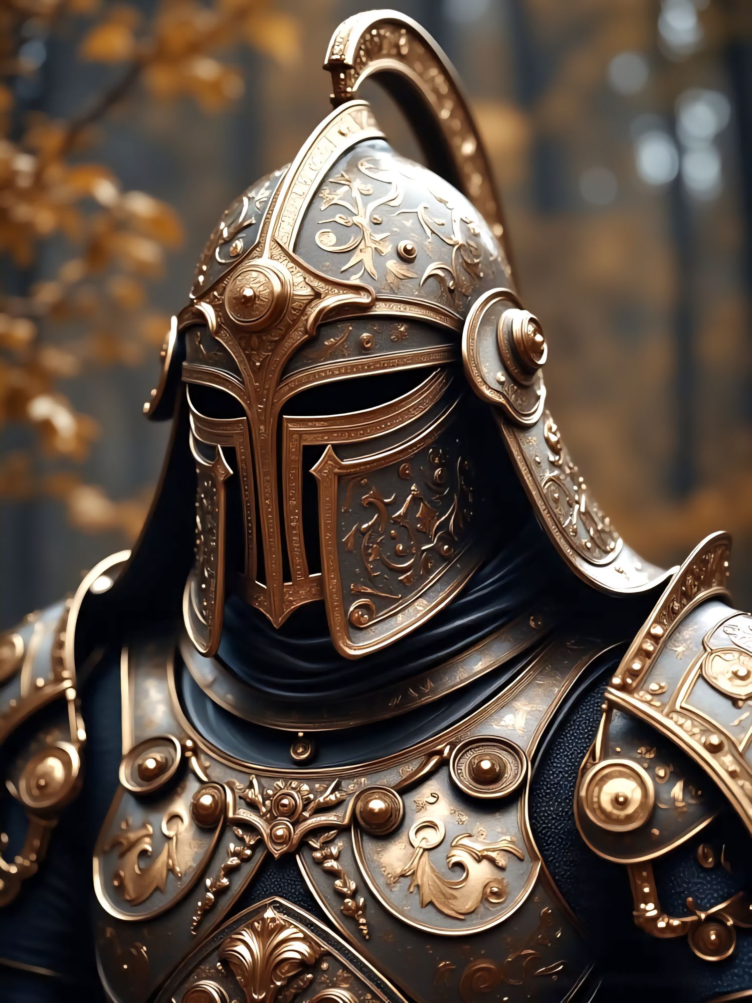 <lora:Detailed realism:1.0> <lora:Exquisite Flux:1.0> Portrait of a medieval knight in the style of a samurai warrior wearing elaborate, gol...