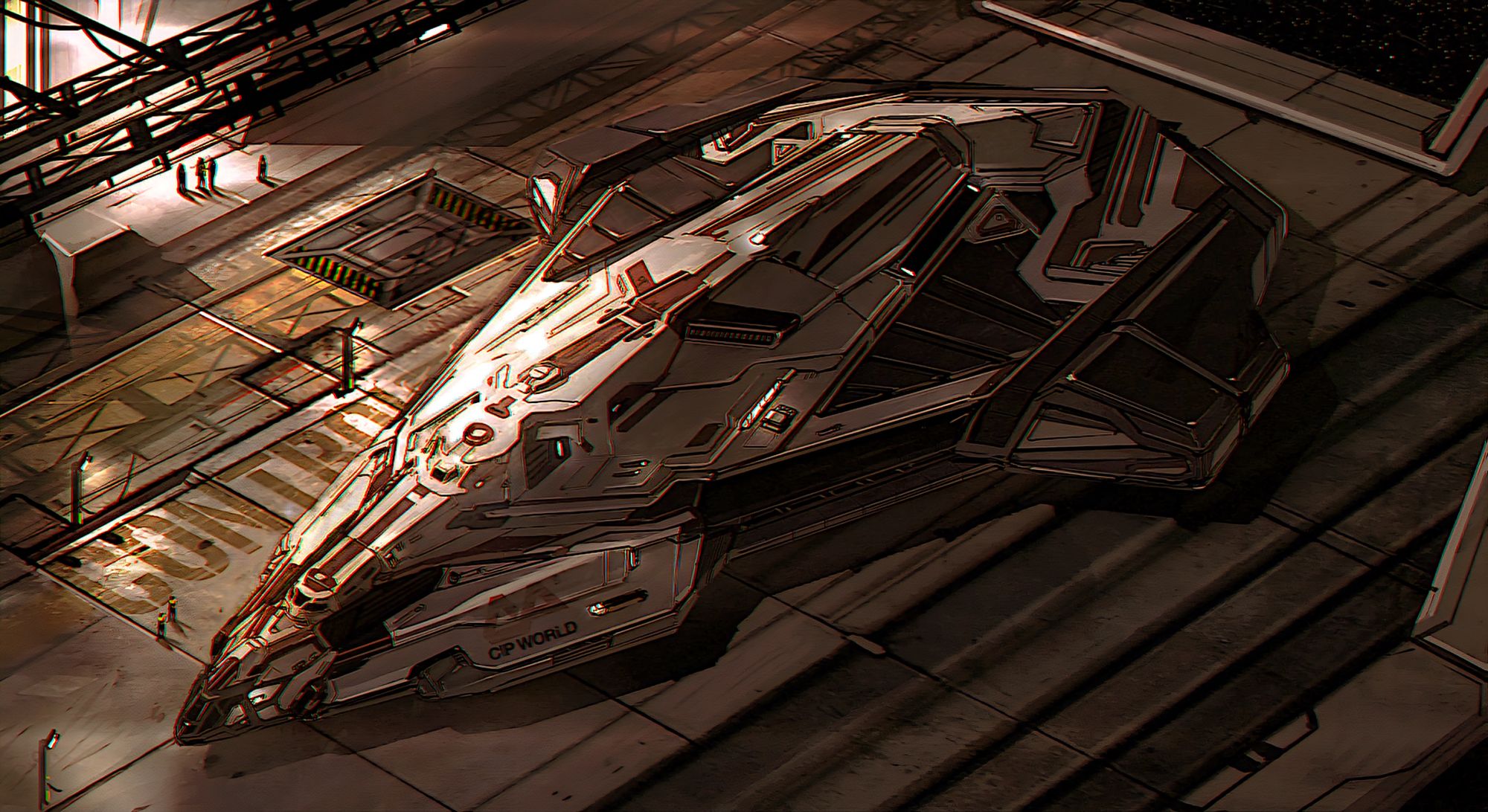 <lora:Rococowave-Flux:1.0> Starship in a hanger bay.