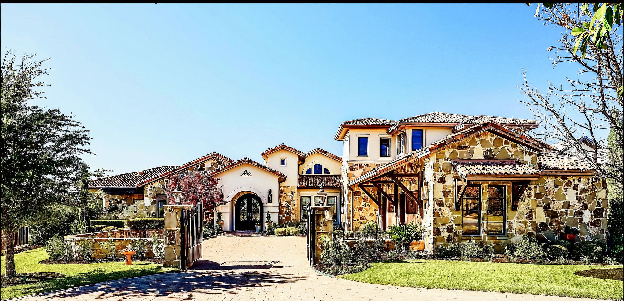 <lora:ImpressionistMusings:1.0> A charming single-story Italian villa, its walls finished in pristine white stucco and topped with a classic...