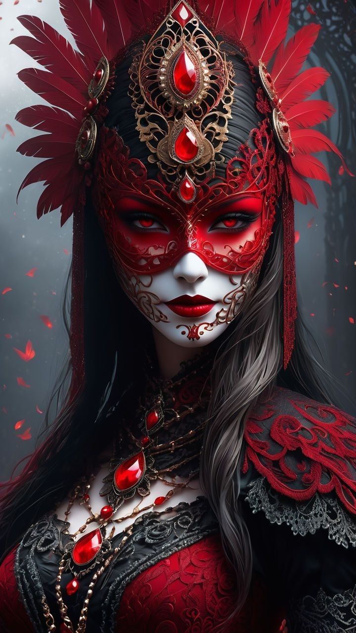 <lora:Gothic Beauty Flux:1.0> <lora:Sauvanne:1.0> Portrait of Sauvanne as a masked sorceress. 
