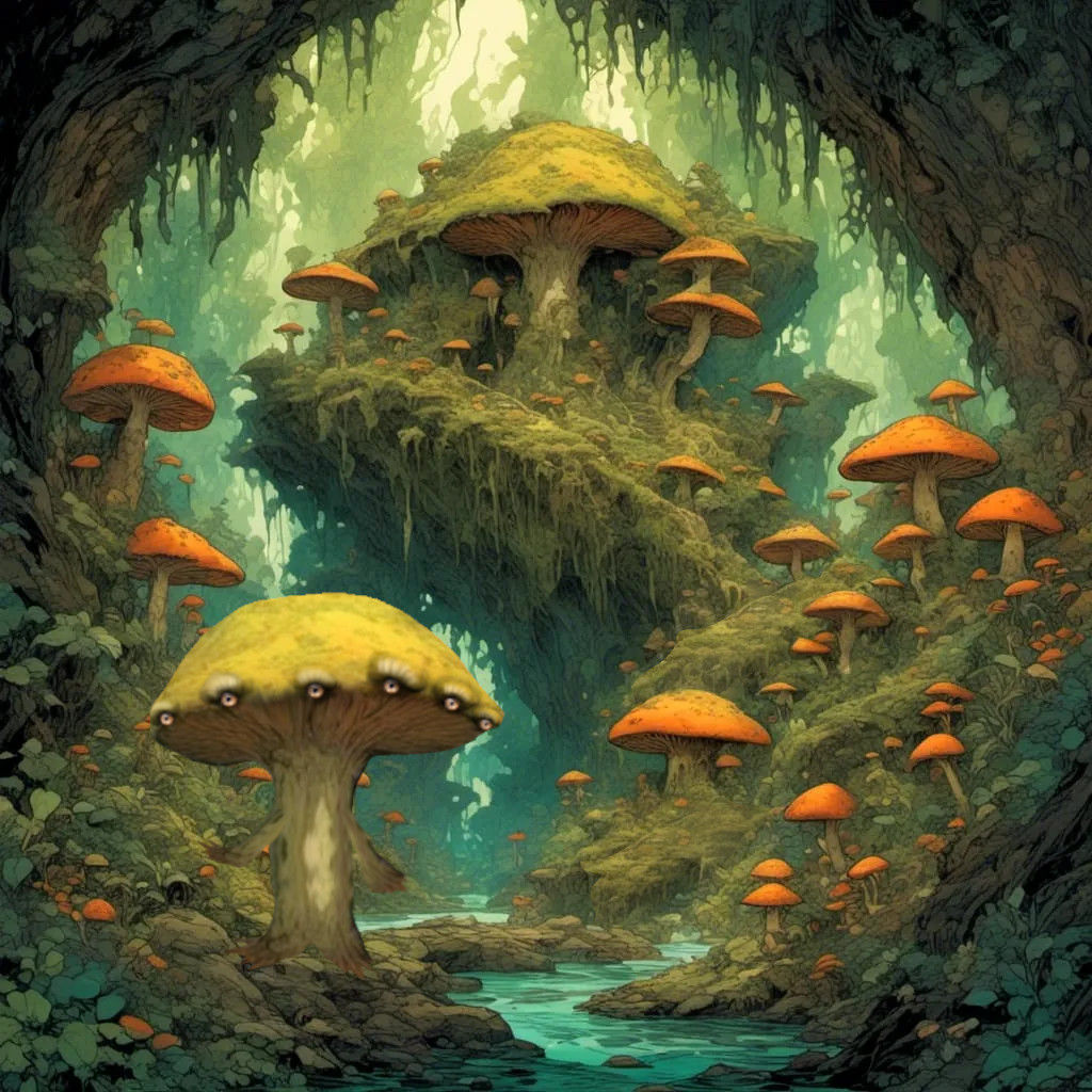 <lora:Nightmar-ish:1.0> <lora:RPG Portraits:1.0> <lora:Mushrooms_World:1.0> <lora:5E:1.0> A monstrous mushroom creature humanoid warrior eme...