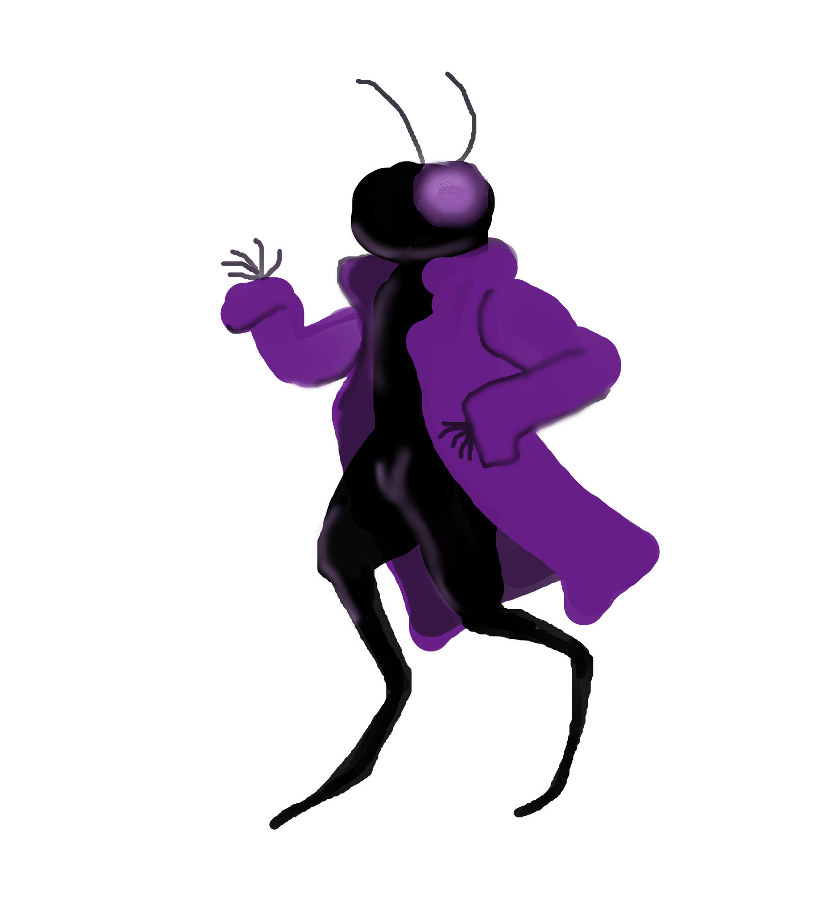 <lora:Cute cartoon:1.0> <lora:Sorcerous:1.0> <lora:5E:1.0> A jet black cricket bug. Jet black cricket with a purple mohawk in a purple trenc...