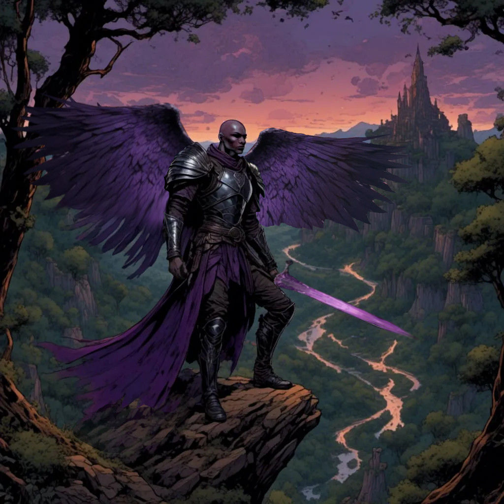 <lora:Sweet edge:1.0> <lora:Sleep Token:1.0> <lora:Fairytale dark:1.0> <lora:5E:1.0> <lora:Angels:1.0> A male dark angel, bald, with there i...